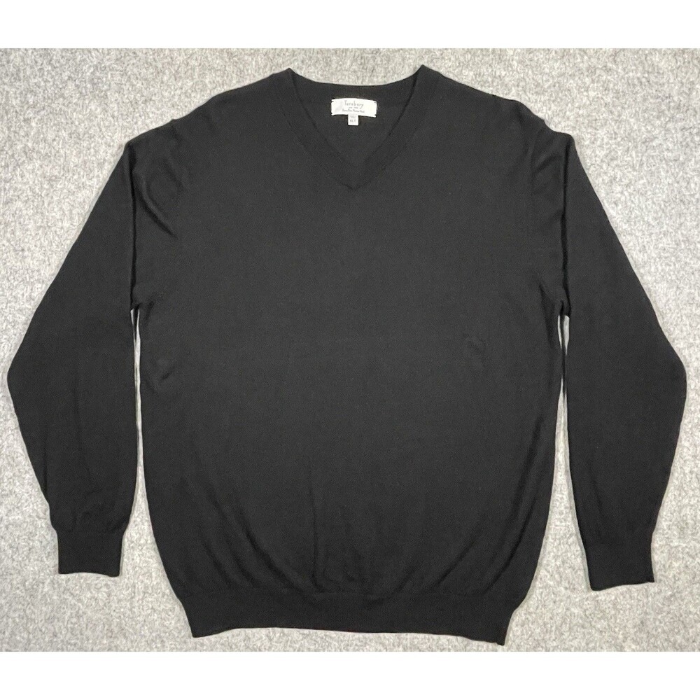 Turnbury Sweater Men’s XLT Black V-Neck Merino Extra Fine Wool Long Sleeve
